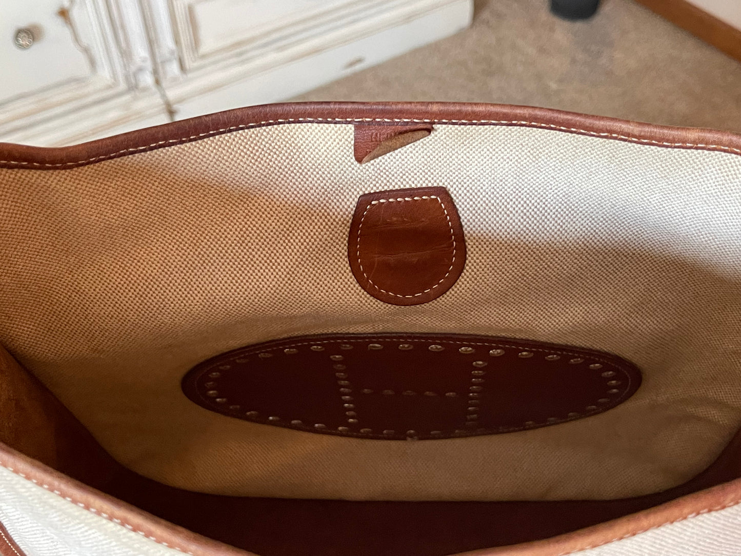 Hermés EVELYN 1 GM Canvas & Leather Shoulder Bag