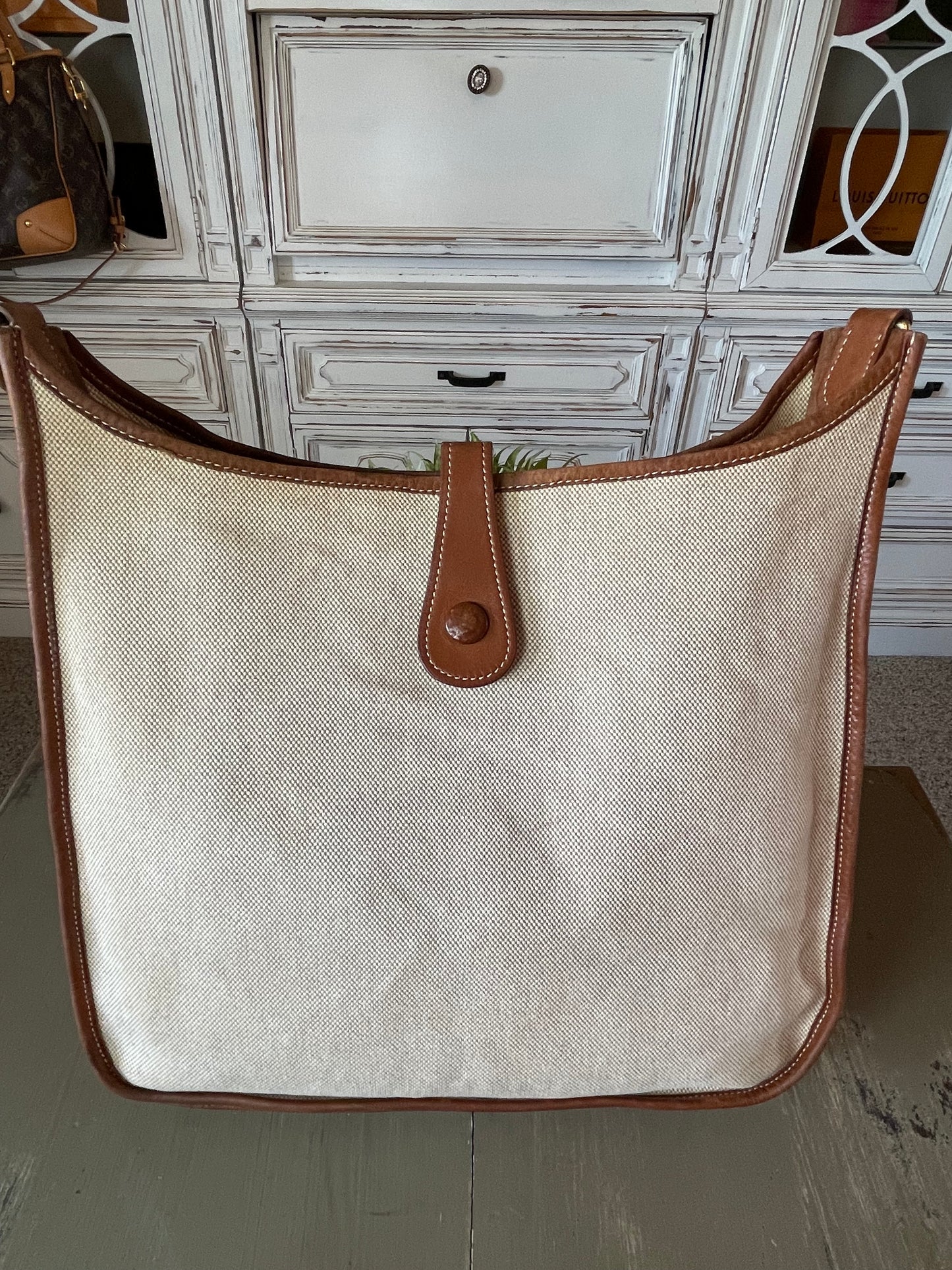 Hermés EVELYN 1 GM Canvas & Leather Shoulder Bag