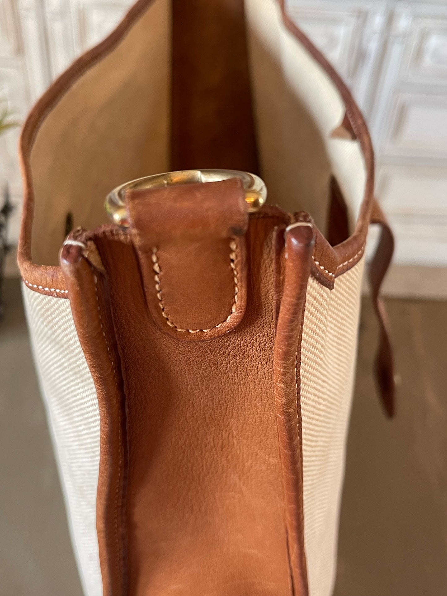 Hermés EVELYN 1 GM Canvas & Leather Shoulder Bag