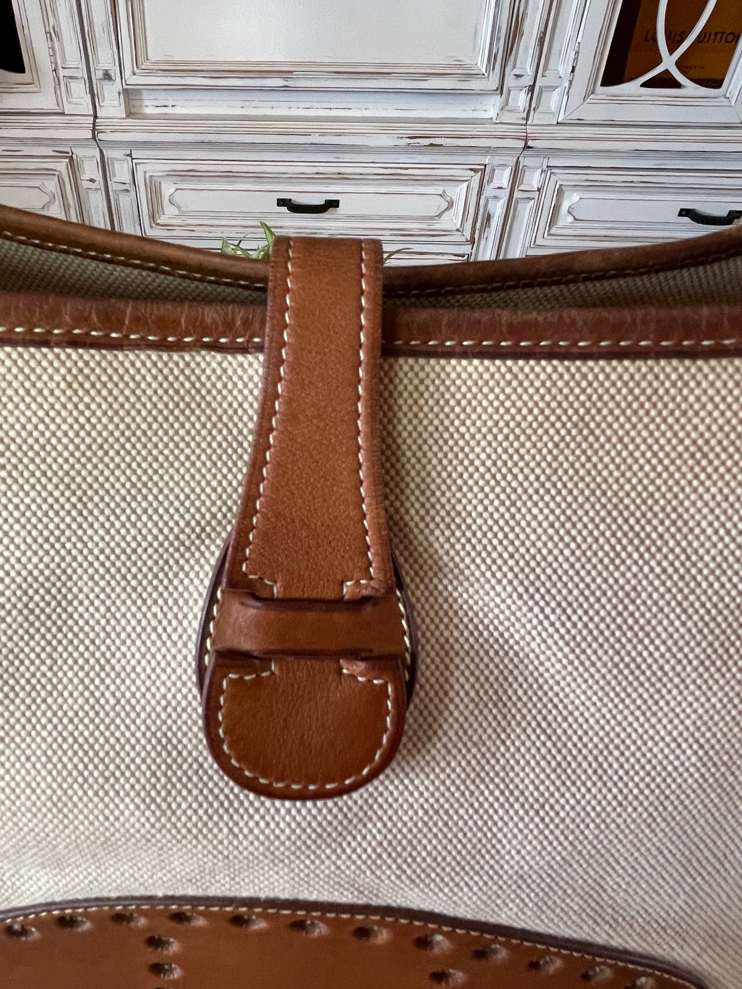 Hermés EVELYN 1 GM Canvas & Leather Shoulder Bag