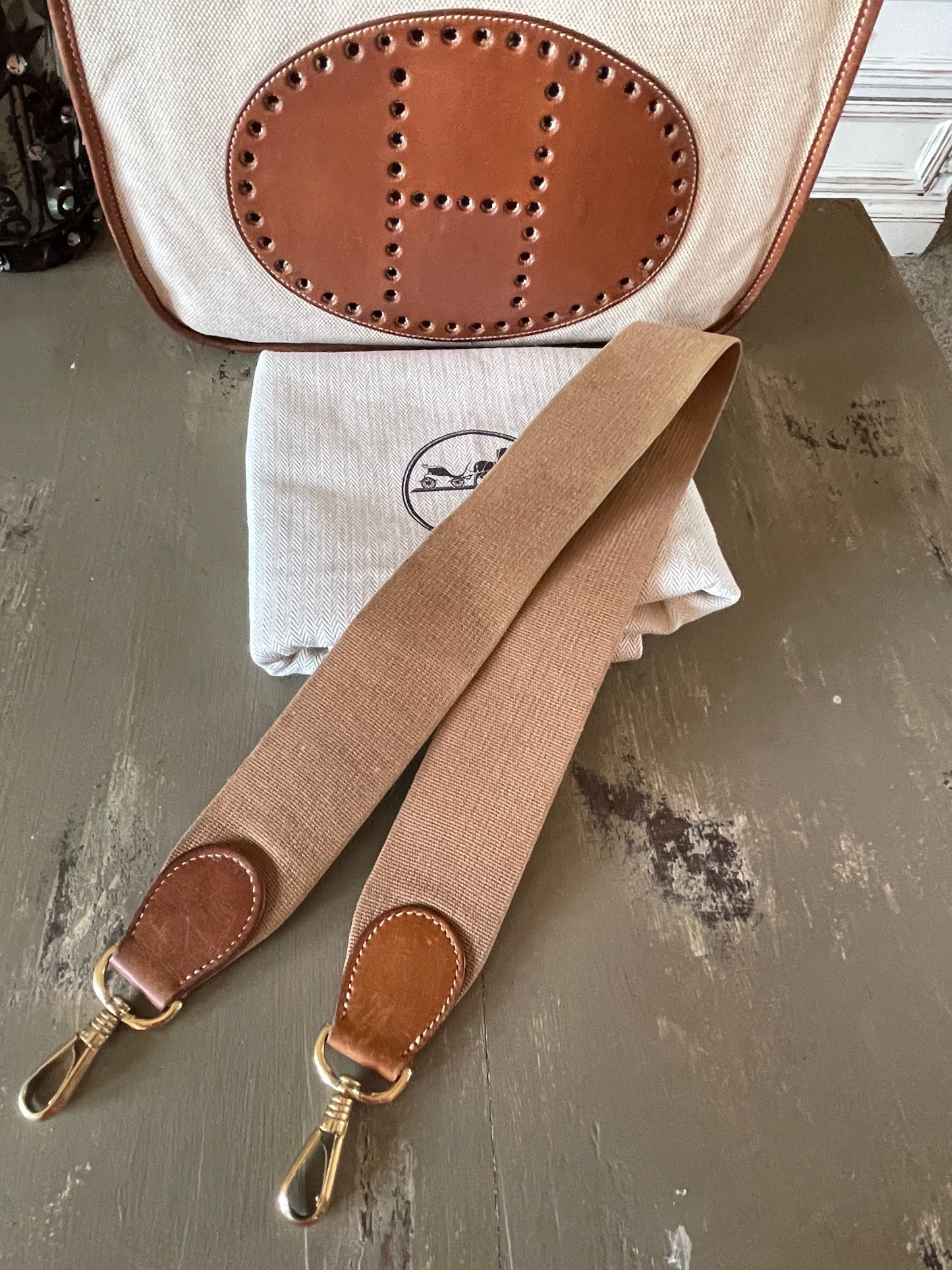 Hermés EVELYN 1 GM Canvas & Leather Shoulder Bag