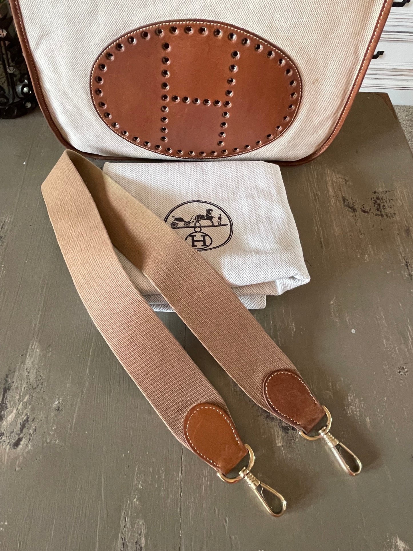 Hermés EVELYN 1 GM Canvas & Leather Shoulder Bag