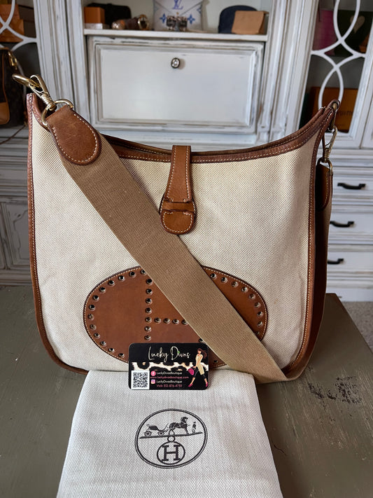 Hermés EVELYN 1 GM Canvas & Leather Shoulder Bag