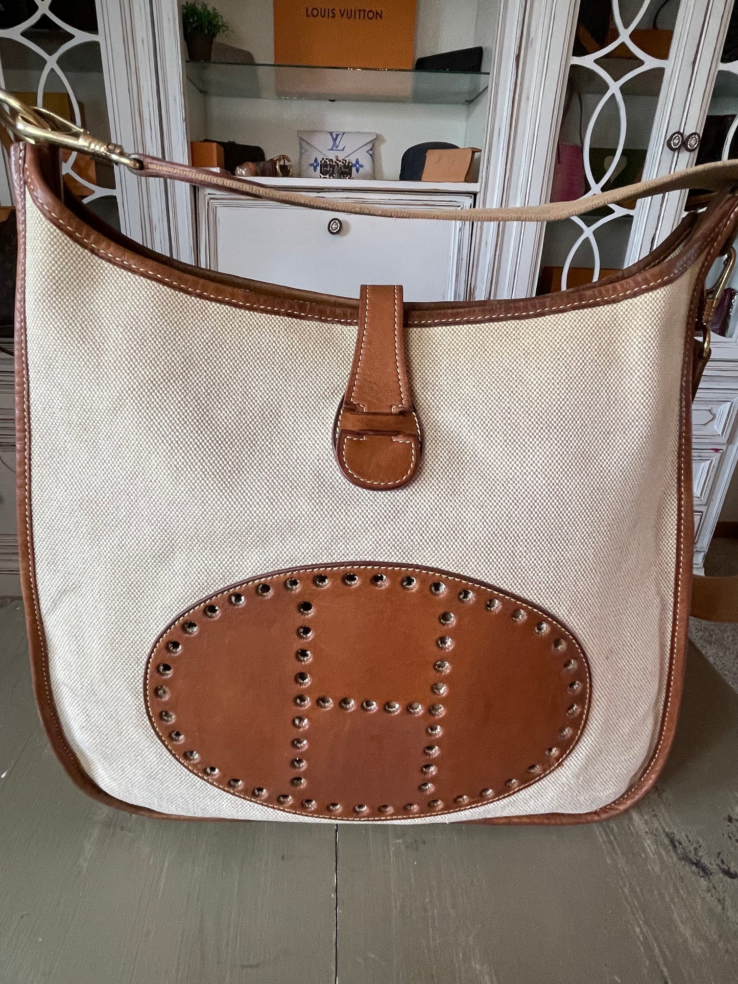 Hermés EVELYN 1 GM Canvas & Leather Shoulder Bag