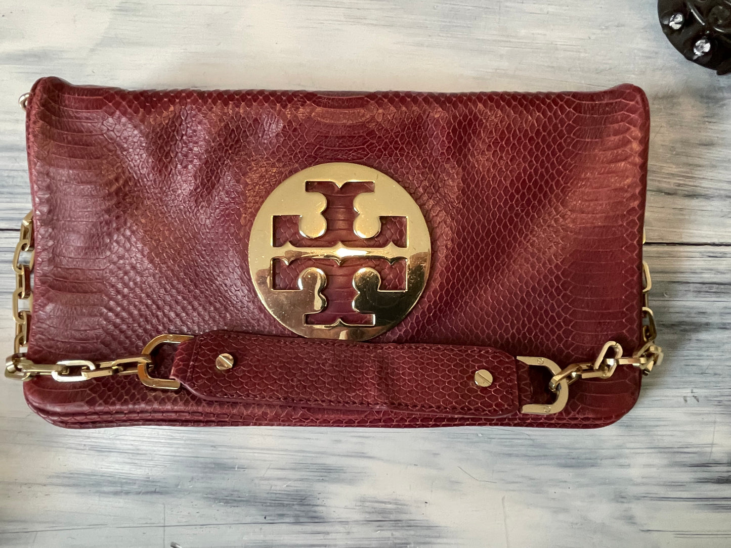 Tory Burch Reva Python Clutch